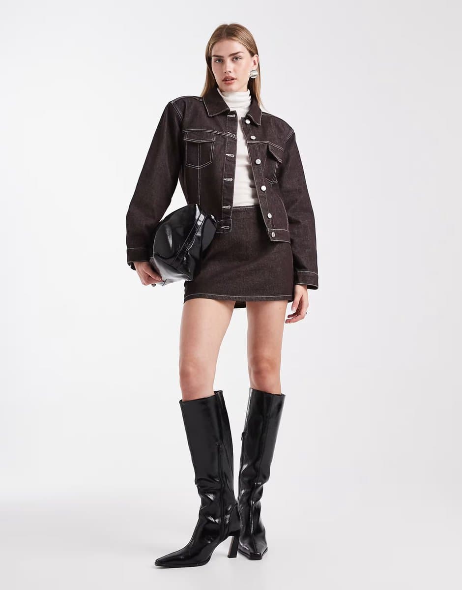 ASOS ASOS DESIGN clean denim micro skirt in dark brown