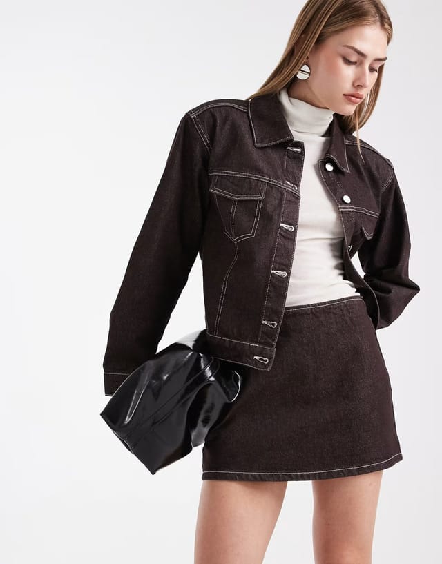 ASOS ASOS DESIGN clean denim micro skirt in dark brown - 3