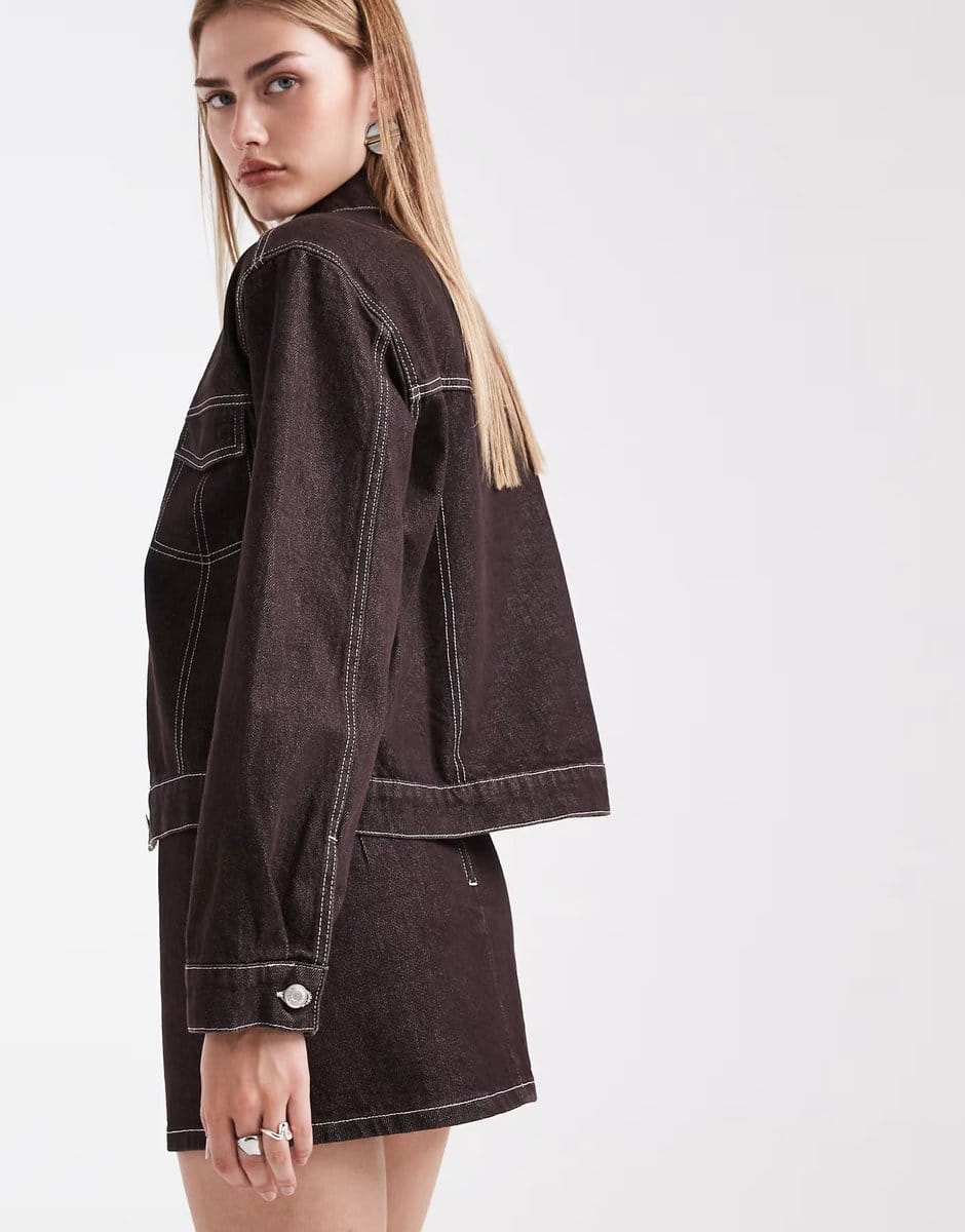 ASOS ASOS DESIGN clean denim micro skirt in dark brown - 4