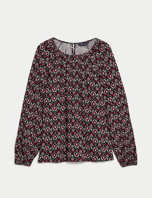 Marks & Spencer M&S Printed Crew Neck Blouse Multi - 2