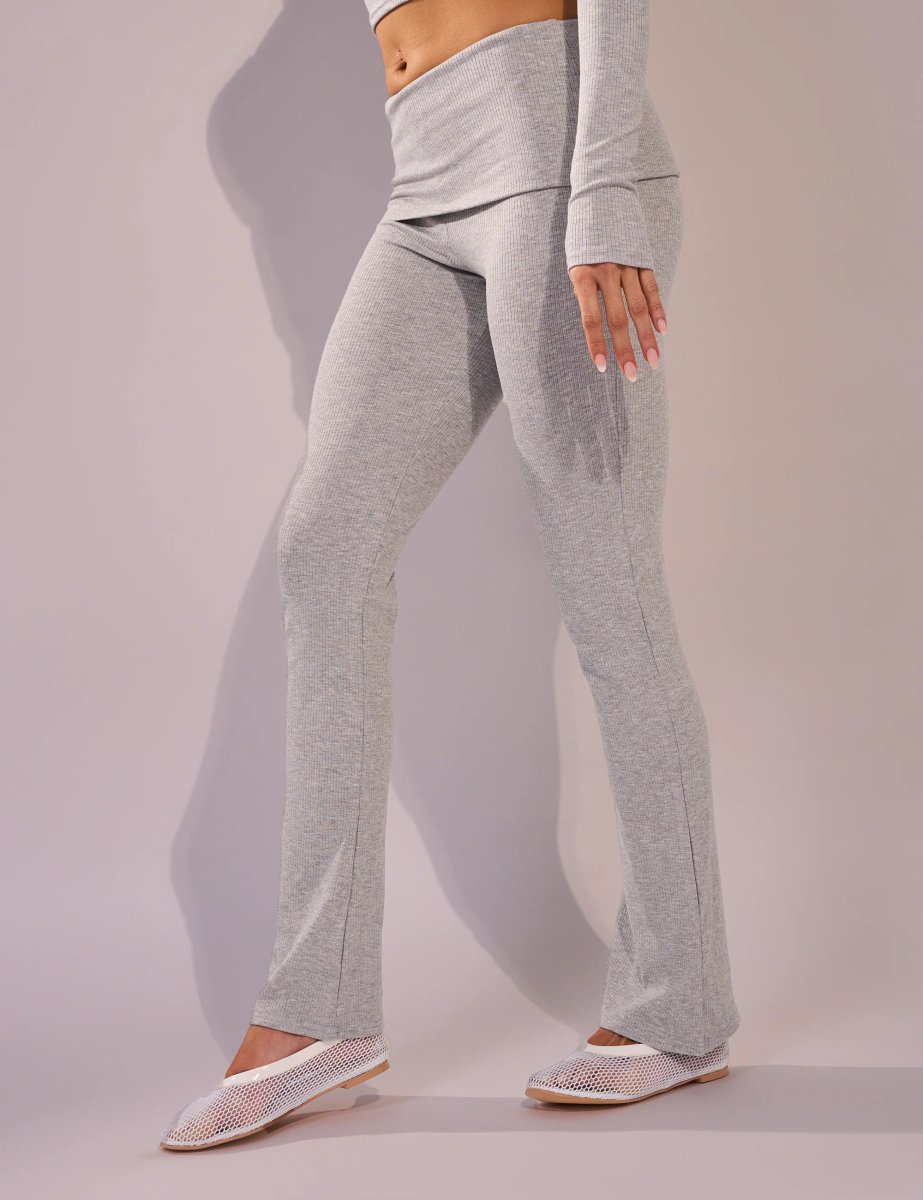 Public Desire Rib Foldover Straight Leg Pant Grey - 2