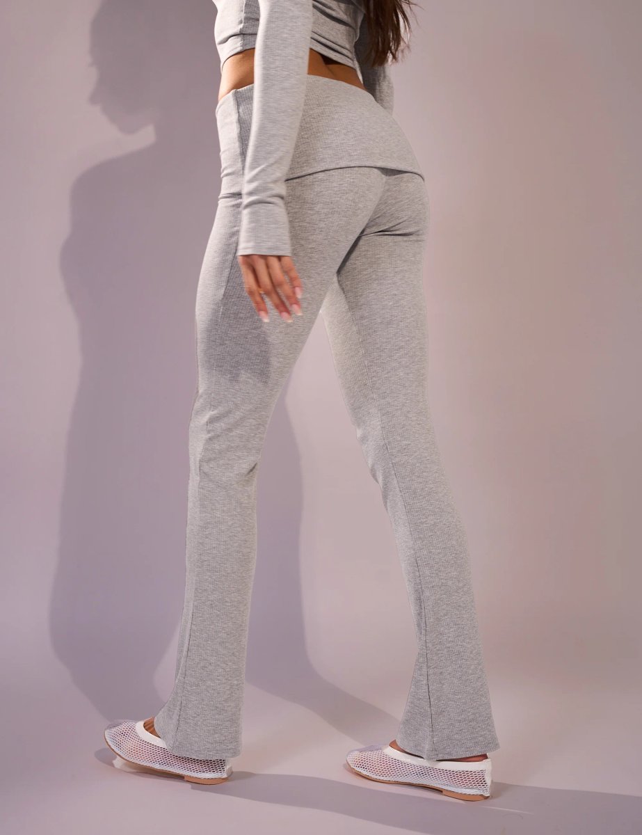 Public Desire Rib Foldover Straight Leg Pant Grey - 3