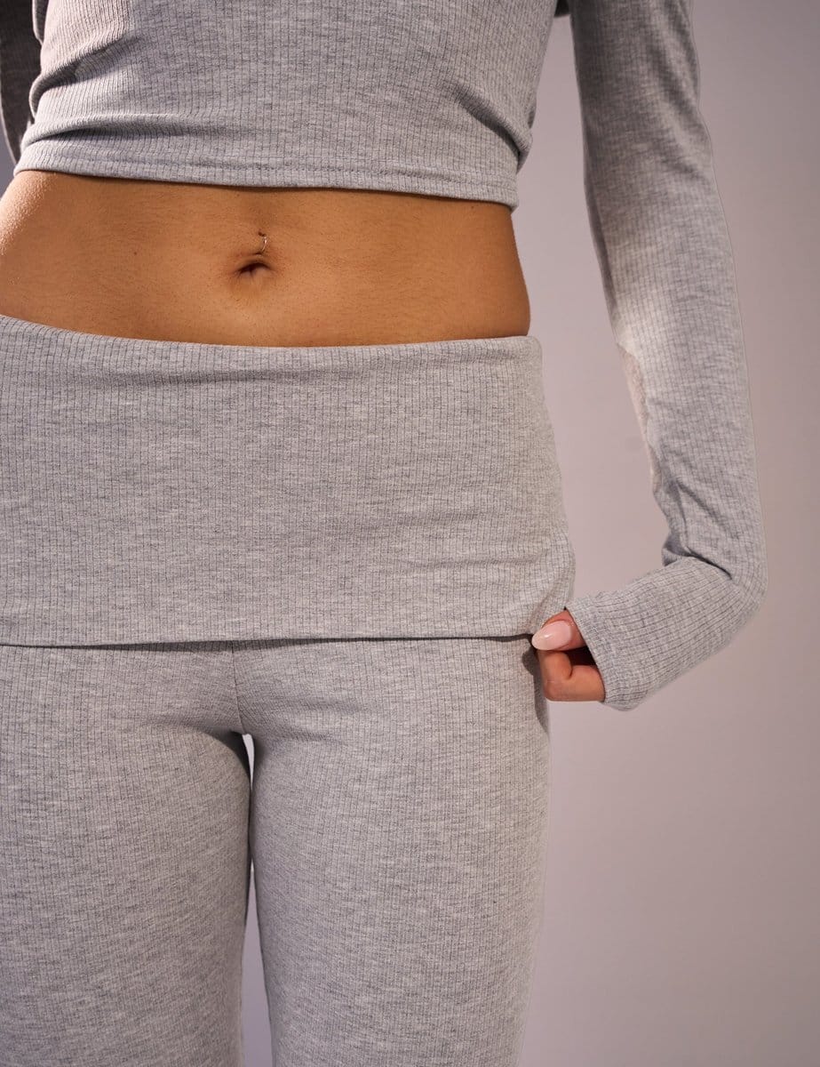 Public Desire Rib Foldover Straight Leg Pant Grey - 4