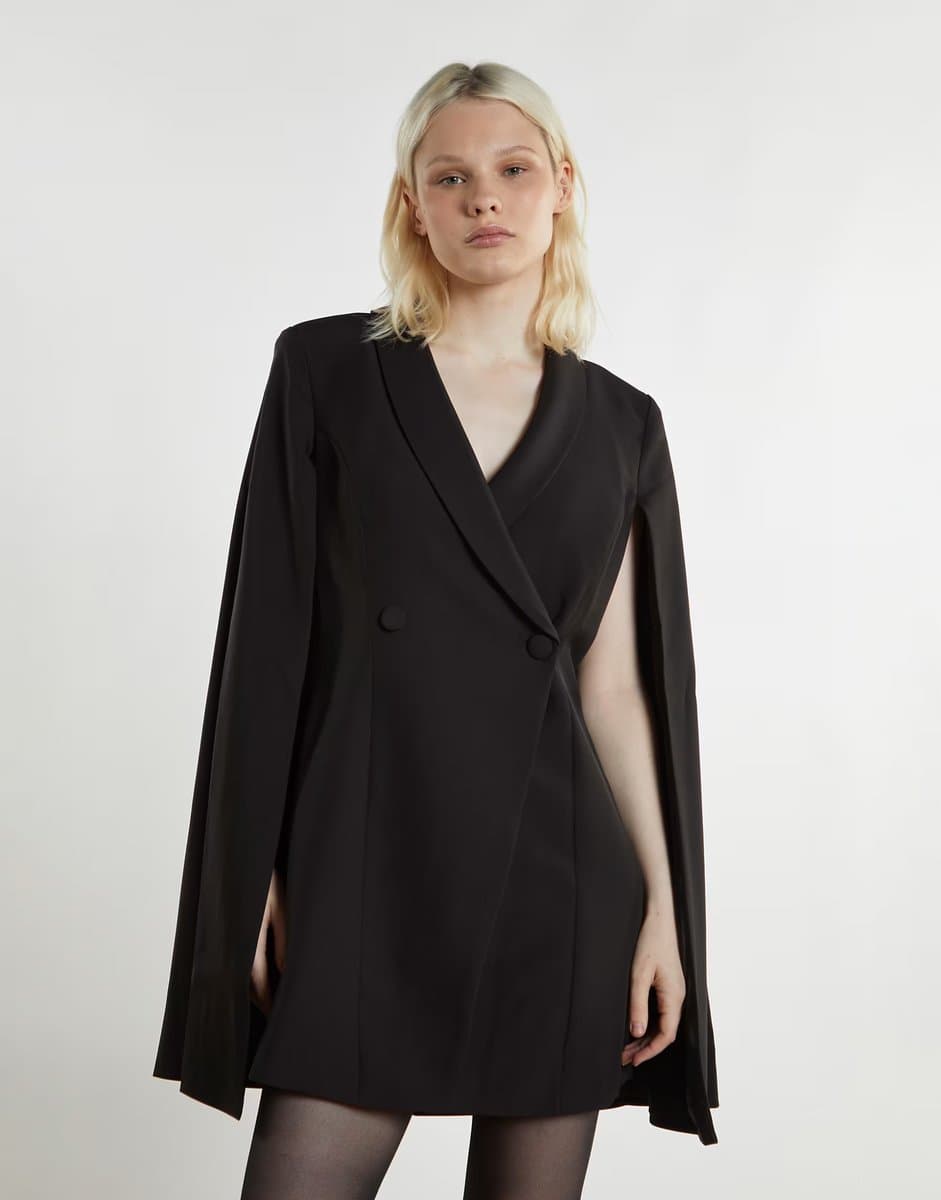 ASOS Narrated Double breasted blazer dress with cape in black
