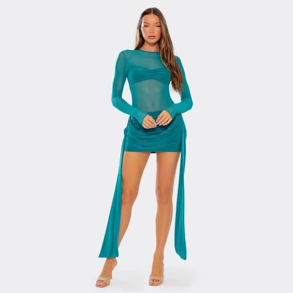 EGO EGO Teal Drape Detail Mini Skirt in Teal Slinky