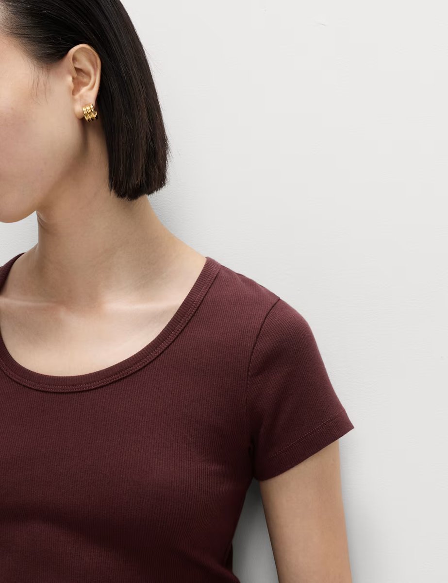 Marks & Spencer M&S Cotton Rich Scoop Neck T-Shirt Dark Claret - 2