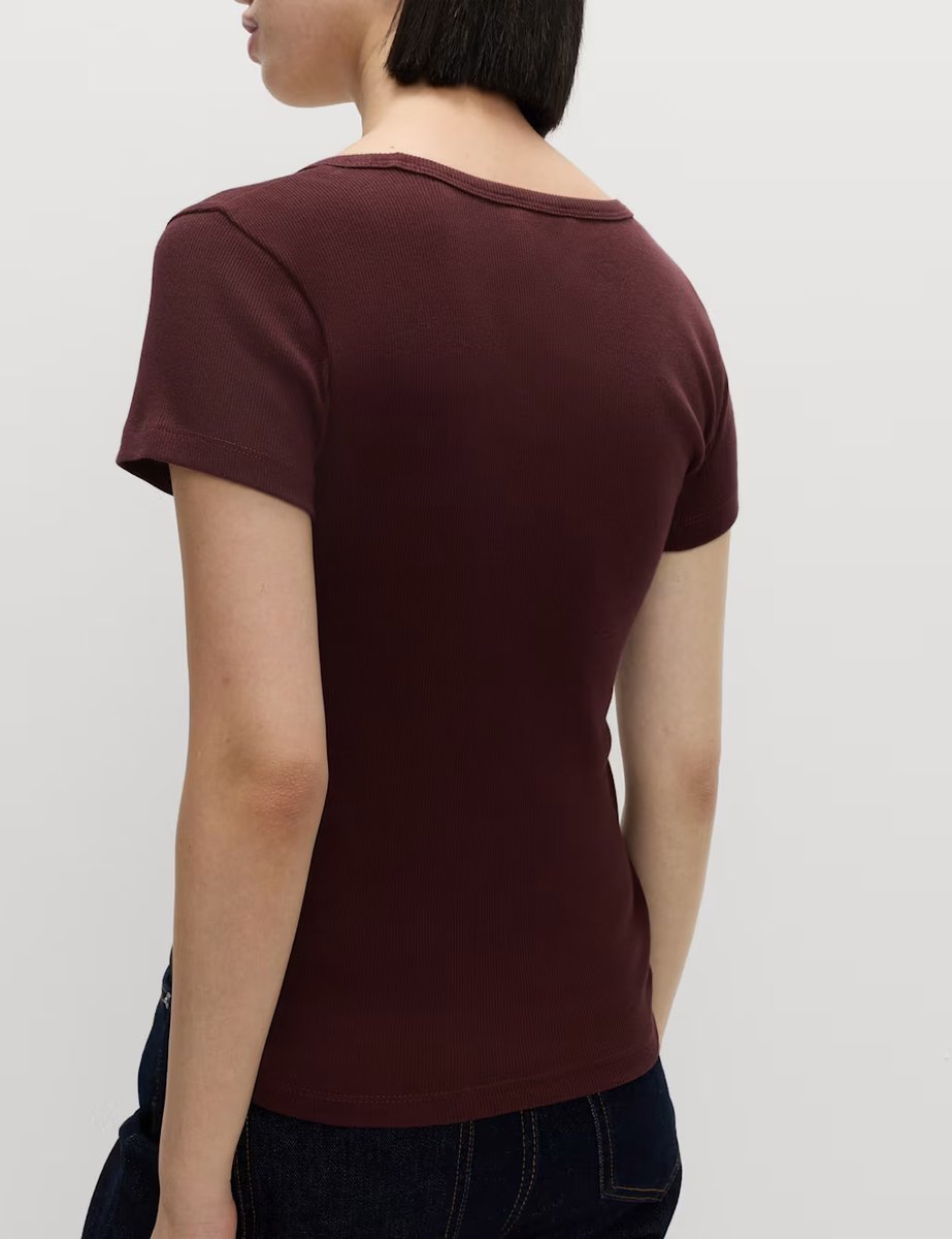 Marks & Spencer M&S Cotton Rich Scoop Neck T-Shirt Dark Claret - 4