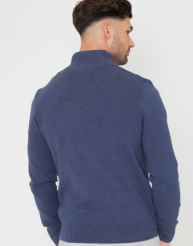 ASOS Threadbare Cotton blend knitted quarter zip jumper in blue - 2