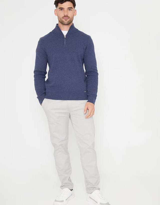 ASOS Threadbare Cotton blend knitted quarter zip jumper in blue - 3