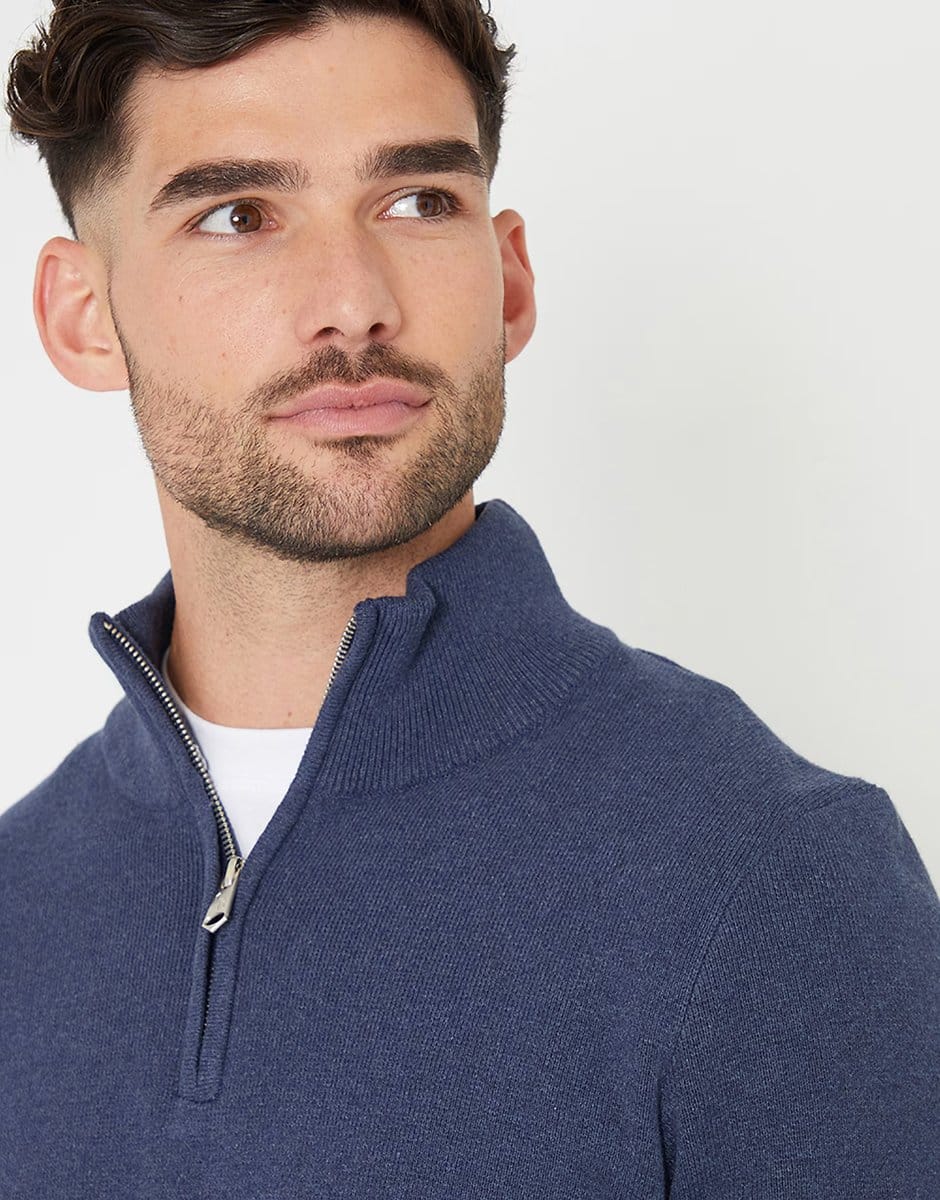 ASOS Threadbare Cotton blend knitted quarter zip jumper in blue - 4
