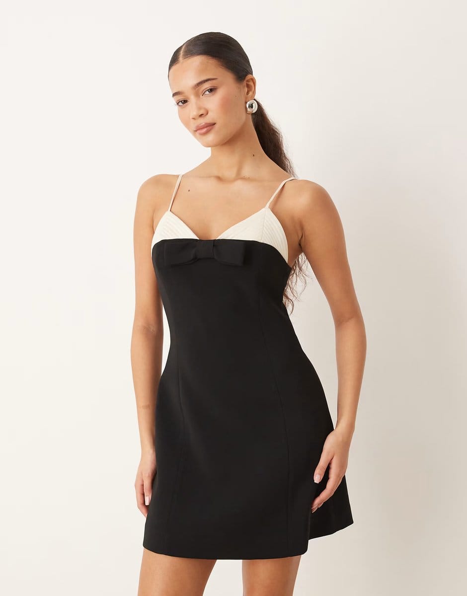 ASOS Mango bow detail strappy mini dress iin black and white - 4