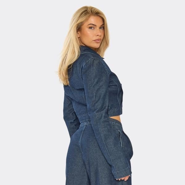 EGO Collared Button Detail Boxy Jacket In Indigo Blue Denim, Women's Size UK 6 - 2