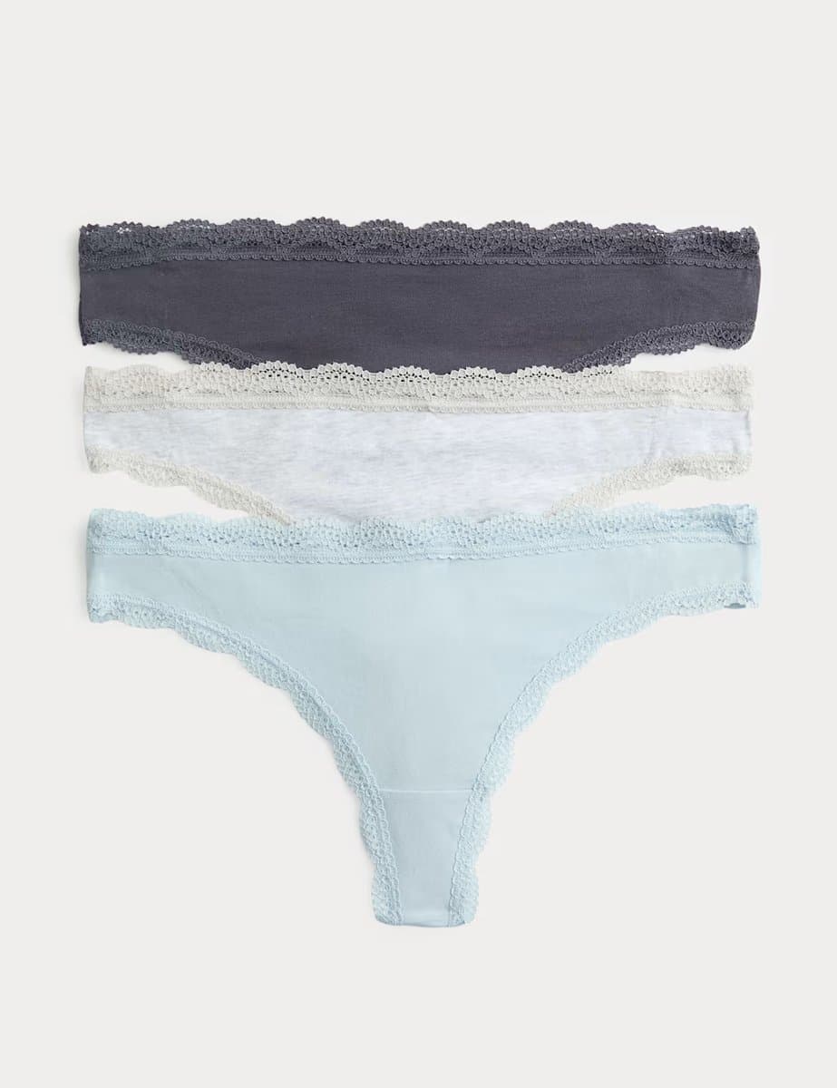 Marks & Spencer M&S 3pk Cotton Rich Thongs Grey Mix