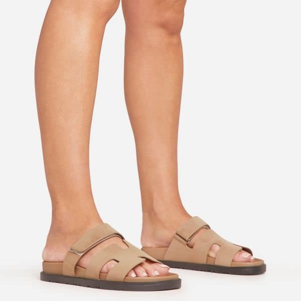 EGO EGO Gladiator Velcro Strap Flat Slider Sandal in Deep Taupe