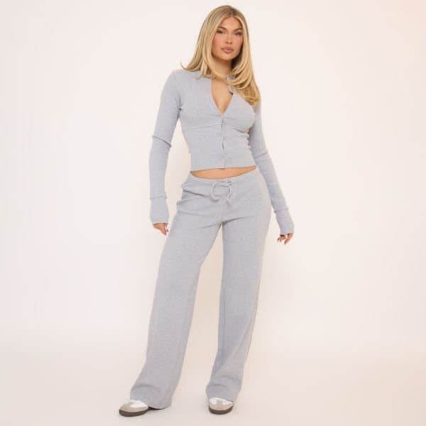 EGO EGO Drawstring Waist Straight Leg Trousers in Grey