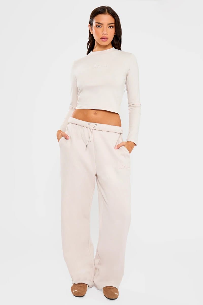 Kaiia Kaiia Embossed Bubble Logo Wide Leg Joggers Oyster
