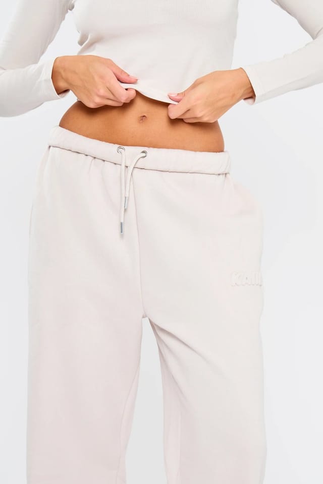 Kaiia Kaiia Embossed Bubble Logo Wide Leg Joggers Oyster - 2