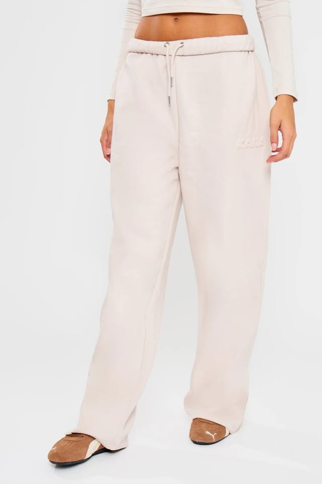 Kaiia Kaiia Embossed Bubble Logo Wide Leg Joggers Oyster - 3