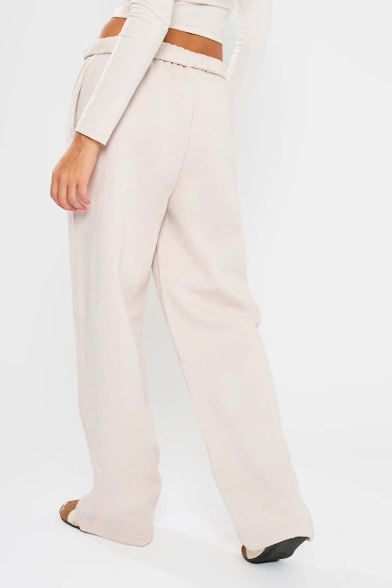 Kaiia Kaiia Embossed Bubble Logo Wide Leg Joggers Oyster - 4