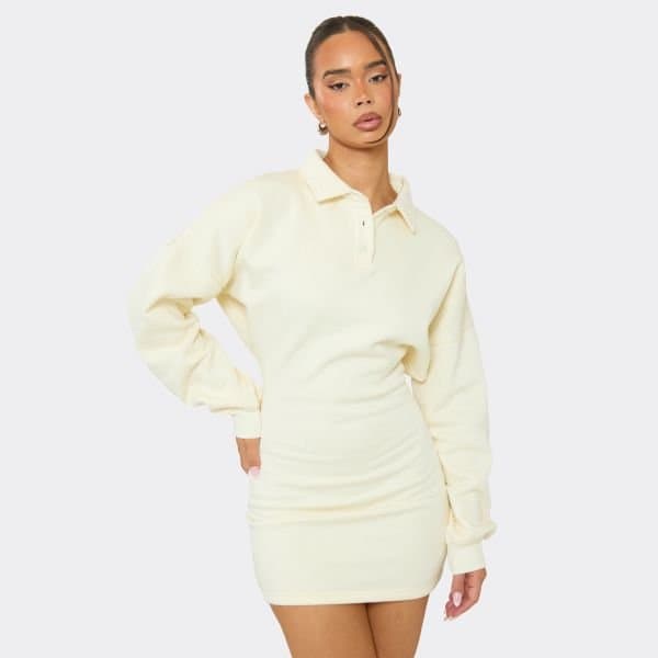 EGO EGO Cream Button Down Collar Detail Jumper Dress