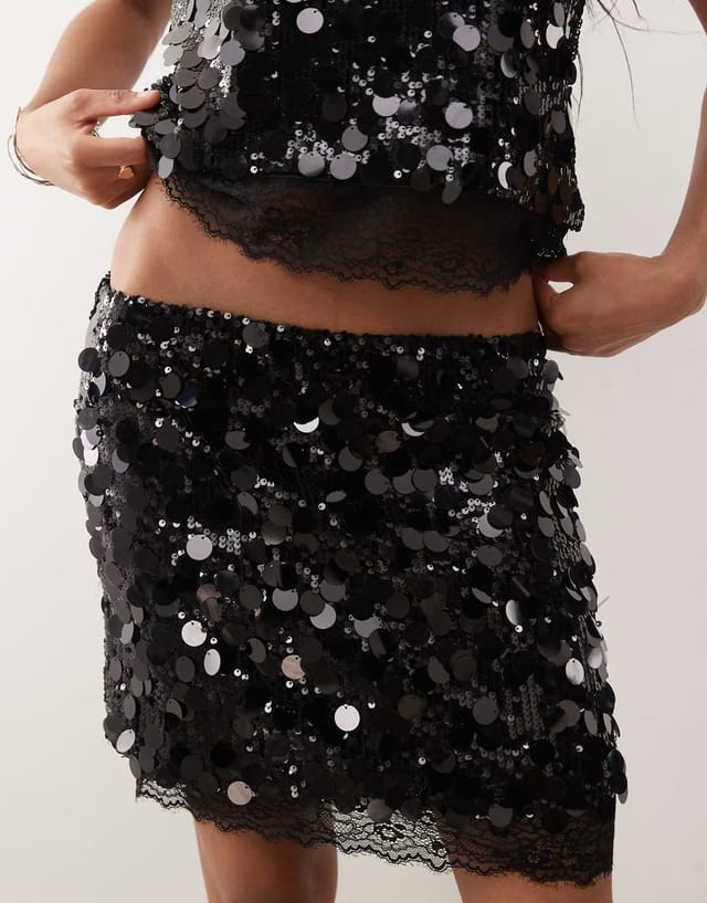 ASOS Noisy May disc sequin mini skirt co-ord in black - 2
