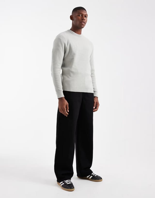 ASOS ONLY & SONS regular fit waffle knit jumper in light grey - 2