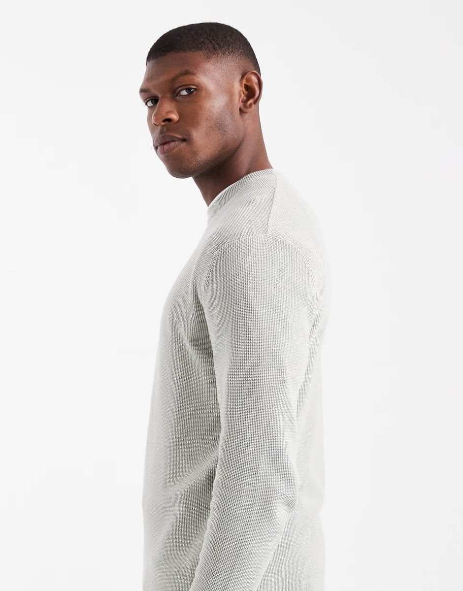 ASOS ONLY & SONS regular fit waffle knit jumper in light grey - 4