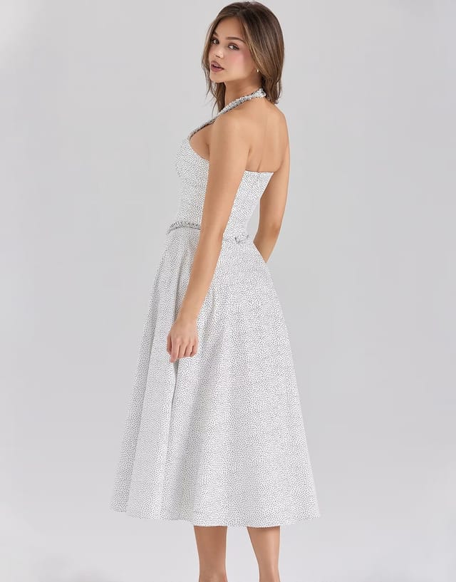 ASOS House of CB Georgie cotton halter neck midi dress in white polka dot - 2