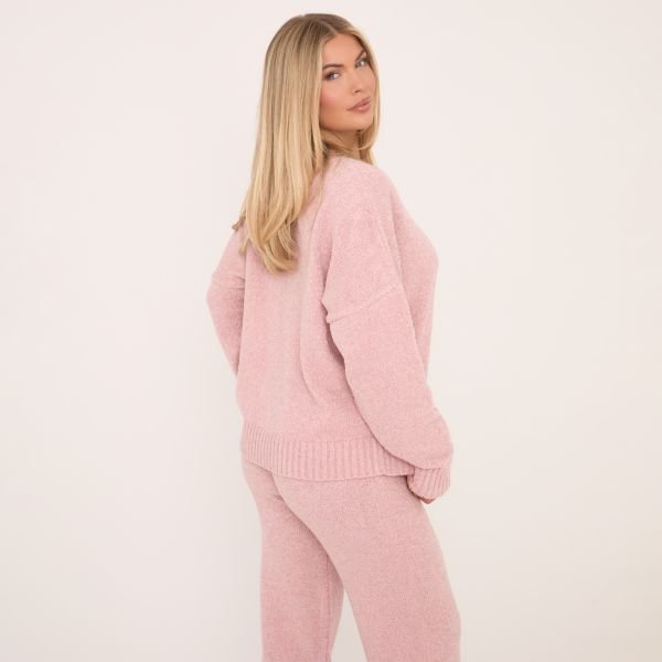 EGO Long Sleeve Crew Neck Ego Graphic Oversized Jumper In Baby Pink Knit, Women's Size UK Large L - 2