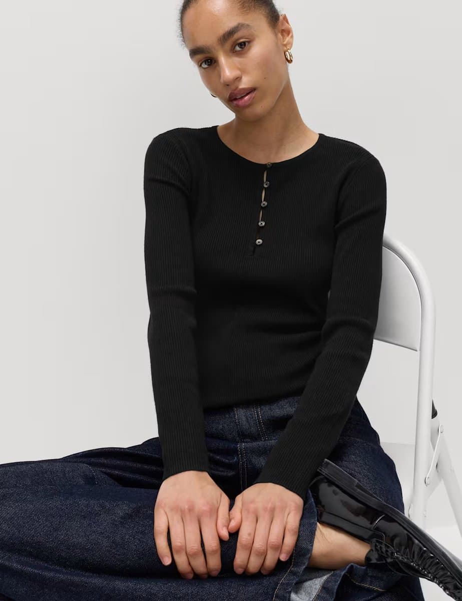 Marks & Spencer M&S Ribbed Slim Fit Knitted Top Black