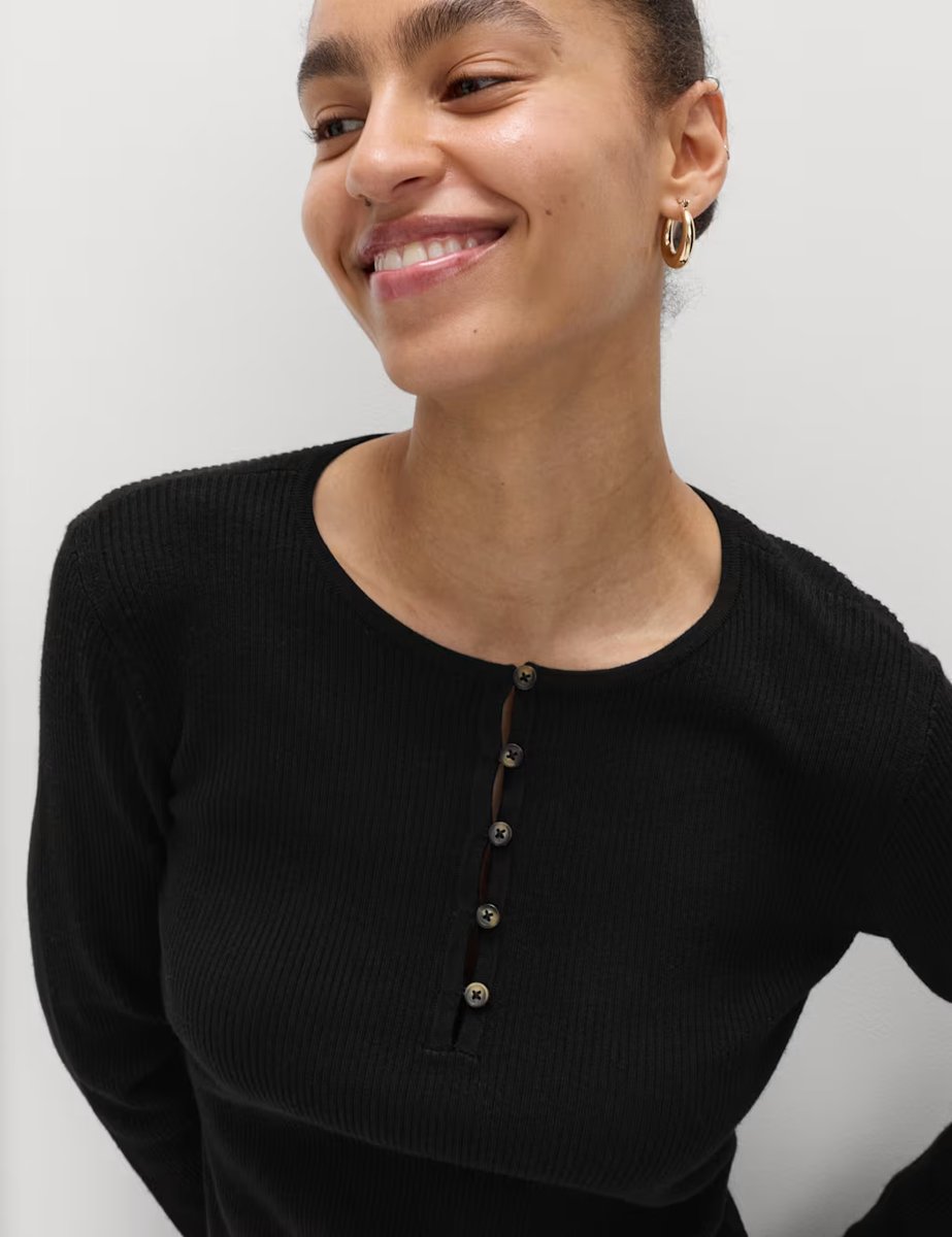 Marks & Spencer M&S Ribbed Slim Fit Knitted Top Black - 2