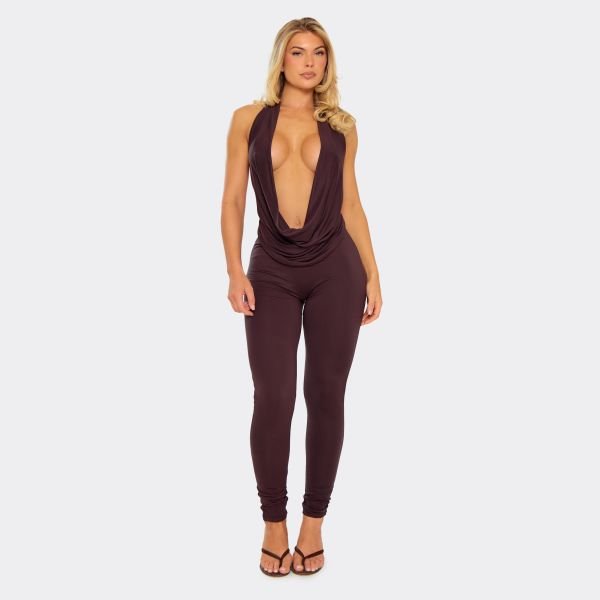 EGO Double Layered Detail Legging In Chocolate Brown, Women's Size UK 4 - 1