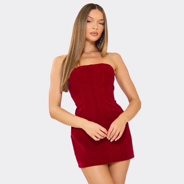 EGO Bandeau Seam Detail A Line Dress In Red, Women's Size UK 6