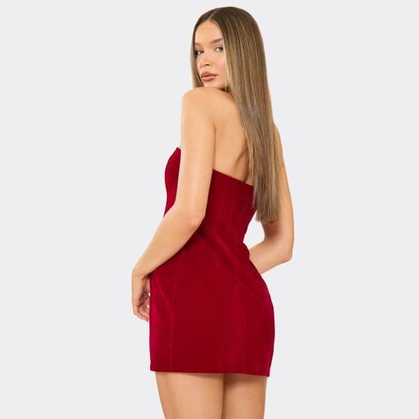 EGO Bandeau Seam Detail A Line Dress In Red, Women's Size UK 6 - 2