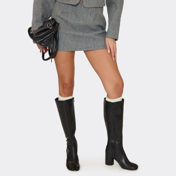 EGO Headline Round Block Heel Knee High Boot In Black Faux Leather, Women's Size UK 5