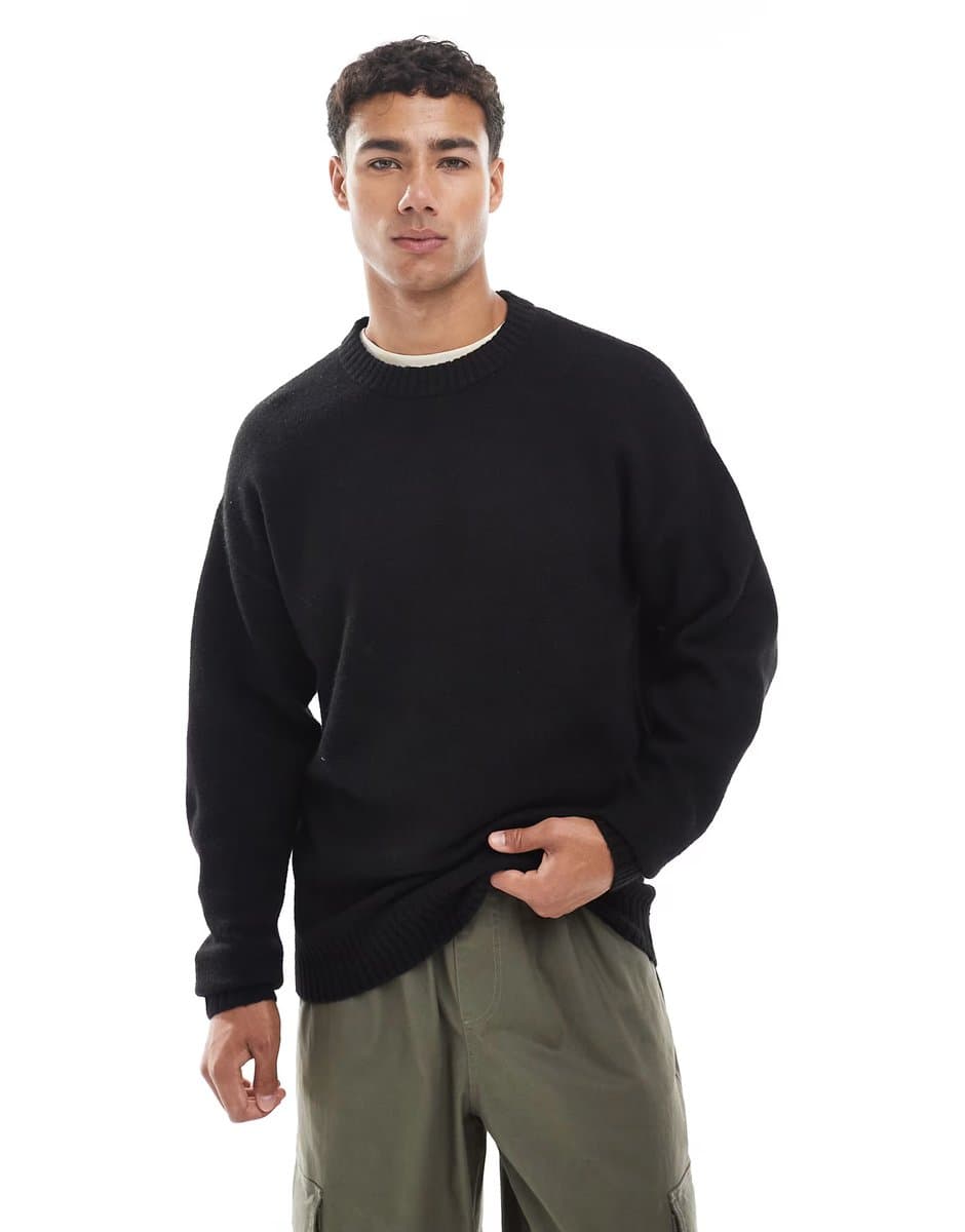 ASOS Jack & Jones oversize fluffy jumper in black