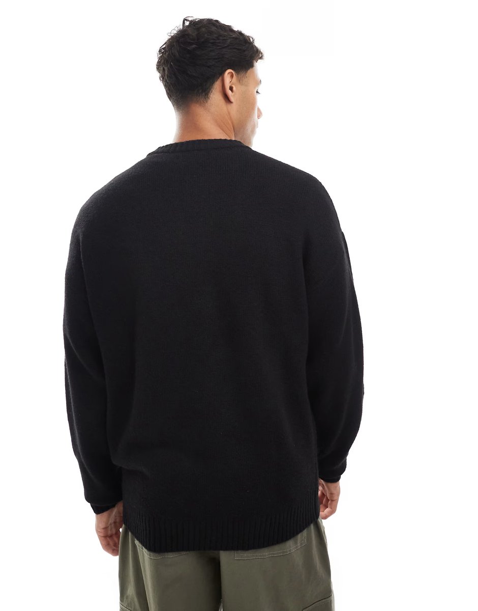 ASOS Jack & Jones oversize fluffy jumper in black - 2