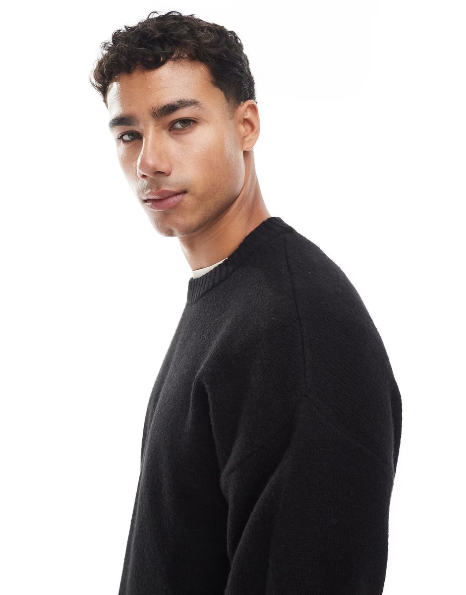 ASOS Jack & Jones oversize fluffy jumper in black - 4