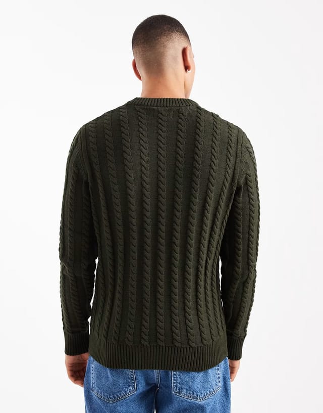 ASOS Farah knight cableknit jumper in dark green - 3