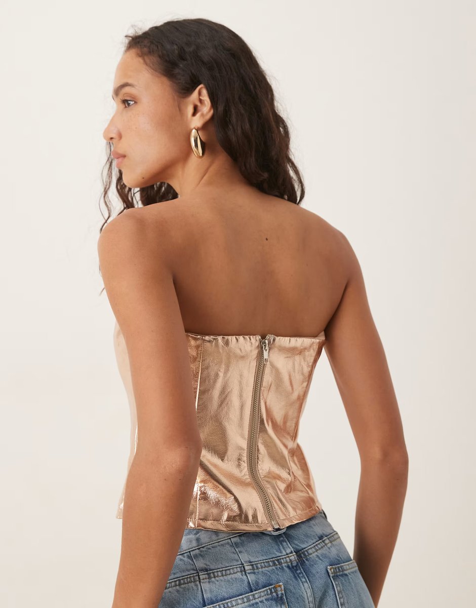 ASOS Glamorous Strapless top in light copper pu - 3