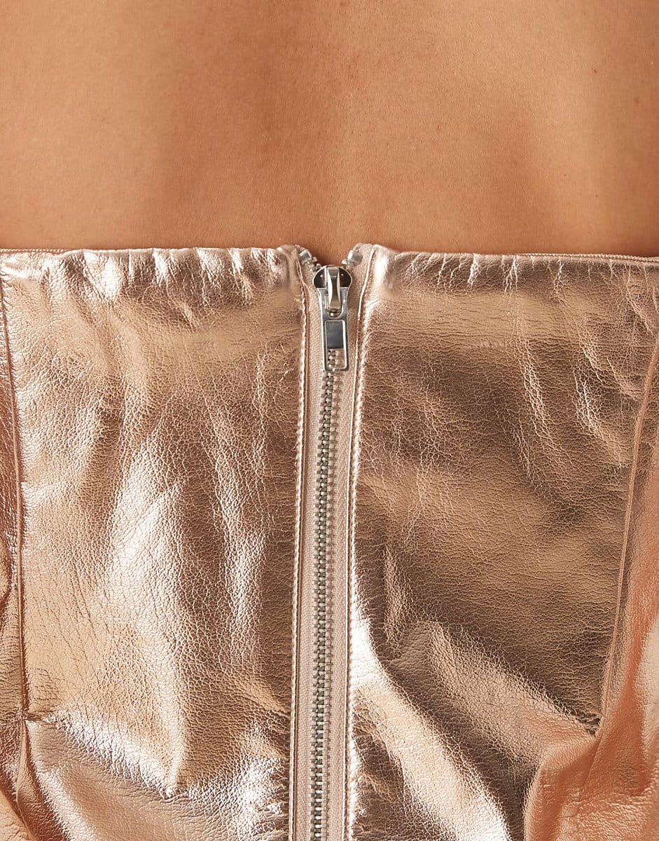 ASOS Glamorous Strapless top in light copper pu - 4