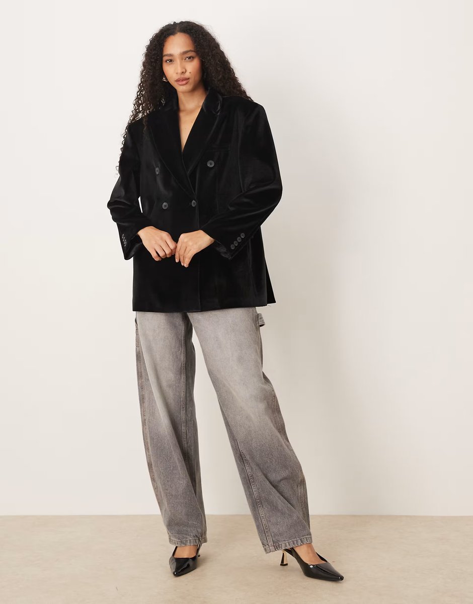 ASOS ASOS DESIGN oversized blazer in black velvet - 3