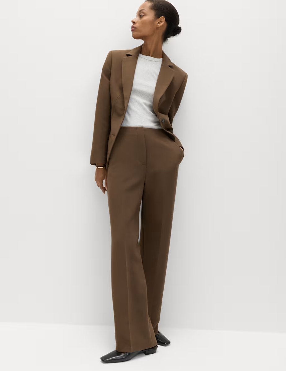 Marks & Spencer M&S Tailored Relaxed Straight Leg Trousers Khaki - 4