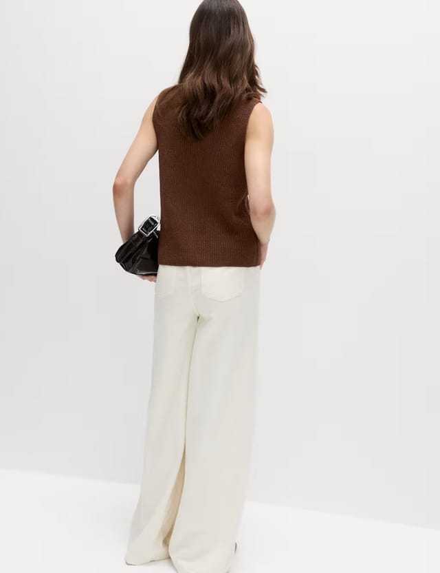 Marks & Spencer M&S Cotton Blend Ribbed Knitted Waistcoat Conker - 3