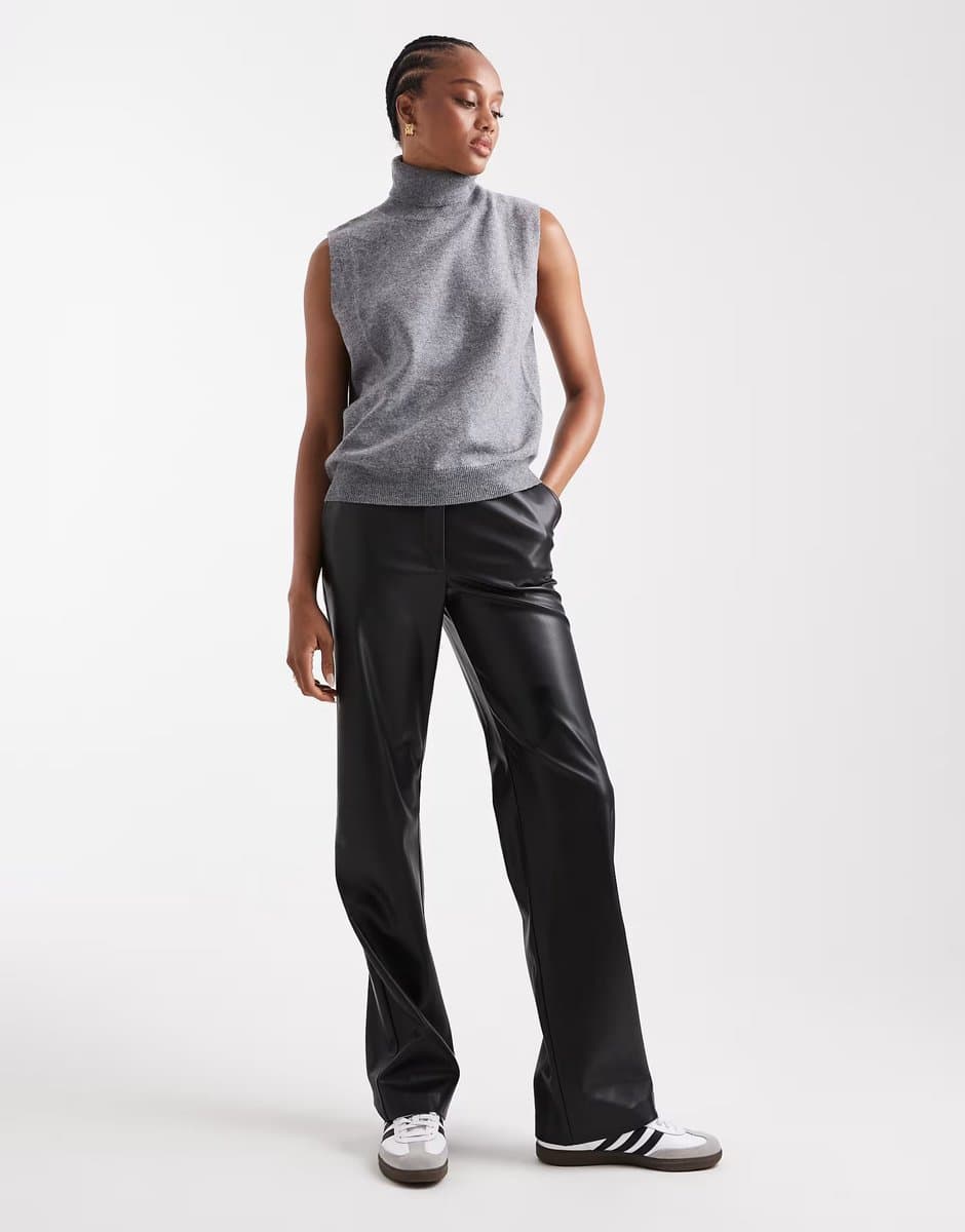 ASOS ASOS DESIGN Tall Faux Leather Straight Leg Trousers in Black