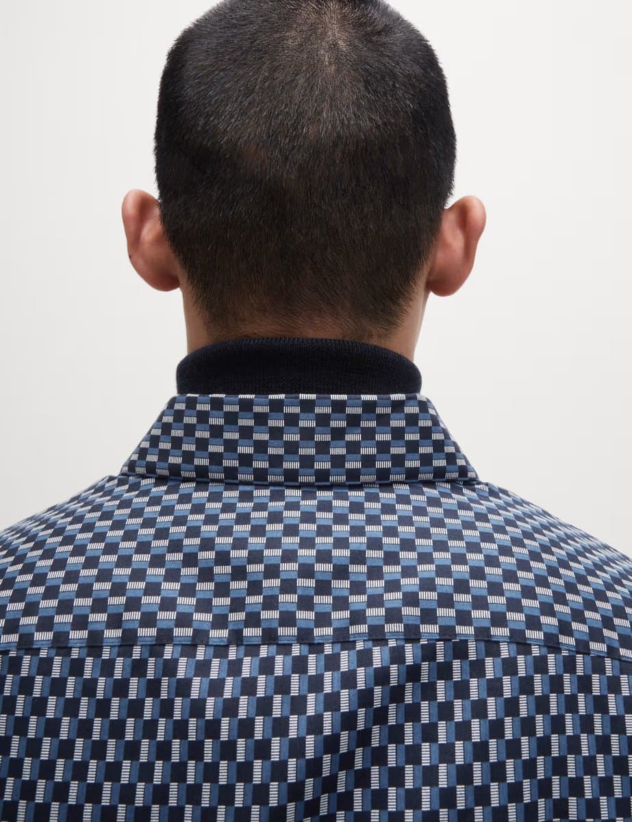 Marks & Spencer M&S Classic Cotton Blend Print Shirt in Dark Bottle