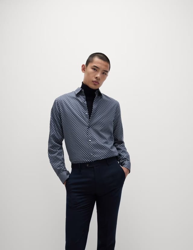 Marks & Spencer M&S Cotton Blend Print Shirt Dark Bottle - 2