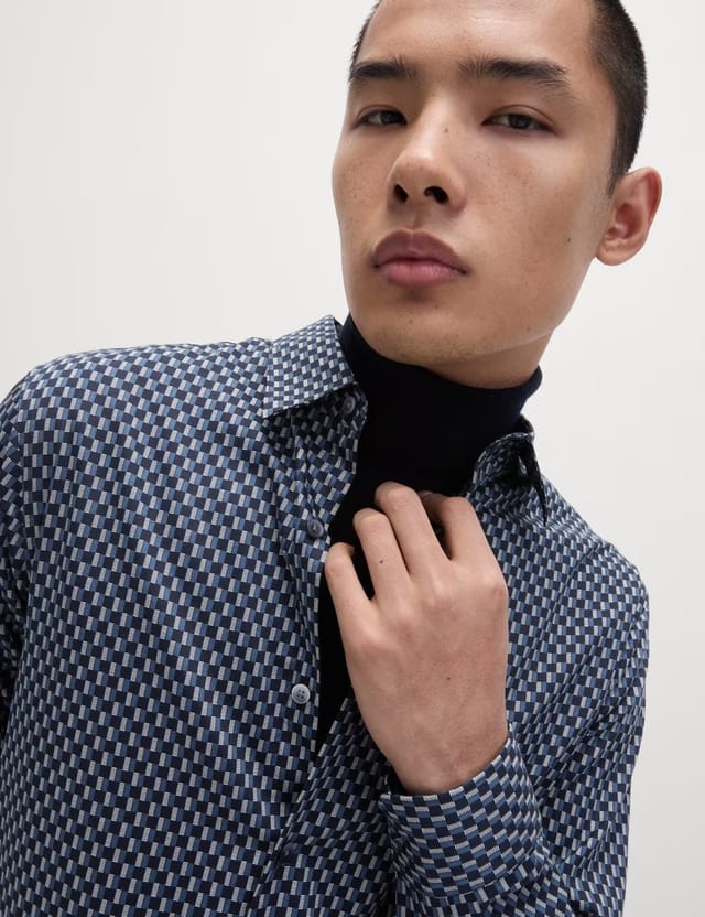 Marks & Spencer M&S Cotton Blend Print Shirt Dark Bottle - 3