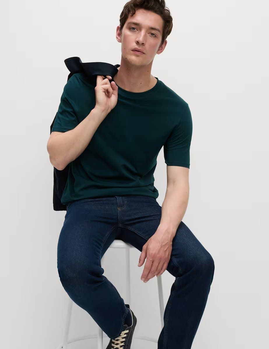 Marks & Spencer M&S Classic Crew Neck Short Sleeve T-Shirt in Kingfisher