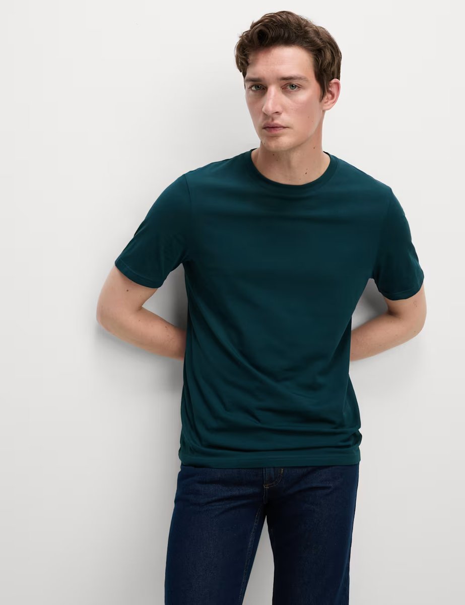 Marks & Spencer M&S Regular Fit Pure Cotton Crew Neck T-Shirt Kingfisher - 3
